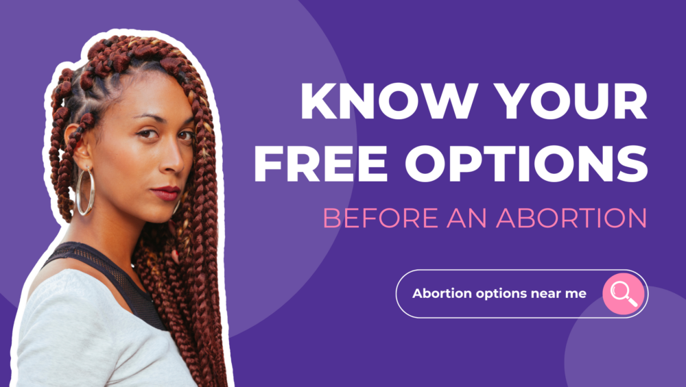 Image for Problem Pregnancy Center that reads, 'Know your free options before an abortion' for women who are seeking Michigan abortion clinics.