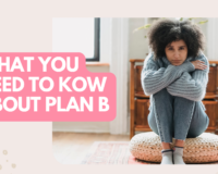 Young woman holding a pregnancy test, considering Plan B in Detroit. What you need to know before deciding whether or not to take Plan B. Information by Problem Pregnancy Center.