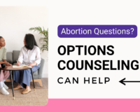 Two women seated in a counseling session, discussing options in a supportive and judgment-free environment, promoting Problem Pregnancy Center's free options counseling for abortion-related questions.