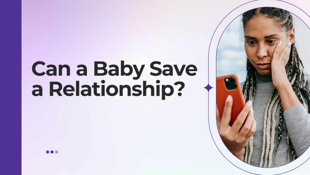 A worried young woman looking at her phone, contemplating whether having a baby can save her relationship. Get free pregnancy tests, ultrasounds, and confidential support at Problem Pregnancy Center in Southfield and Detroit, MI.